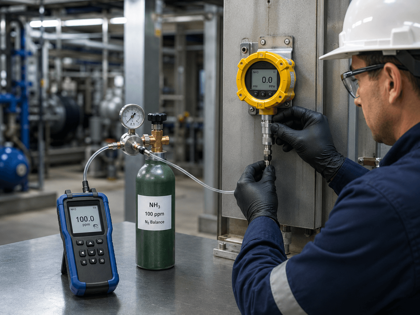 Medición técnica industrial usada como referencia para calibración de detectores de amoniaco.